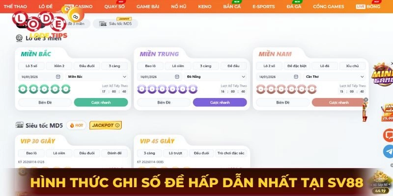 Điểm nhanh các hình thức ghi số đề hấp dẫn nhất tại SV88